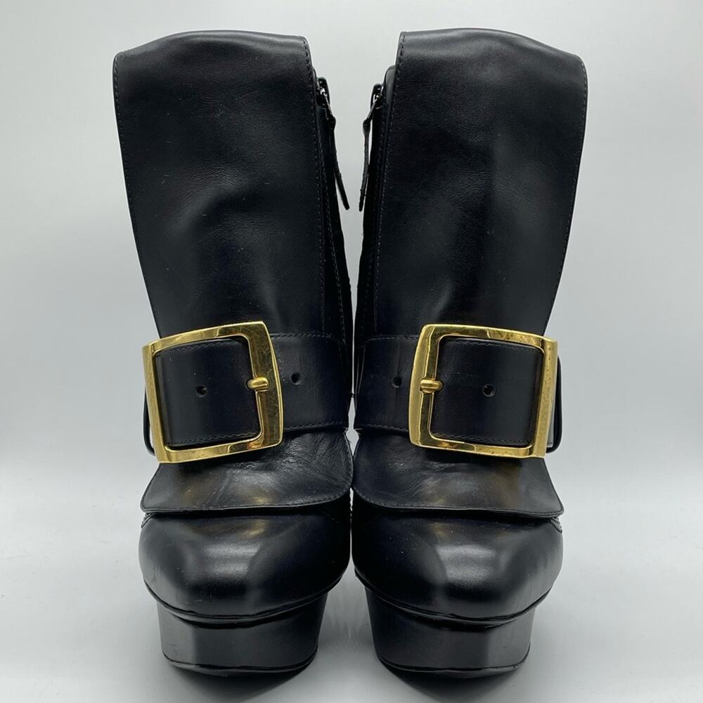 Alexander McQueen Black Leather Block Heel Buckle Ankle Boots Bootie SZ 36.5 6.5 - Picture 3 of 14